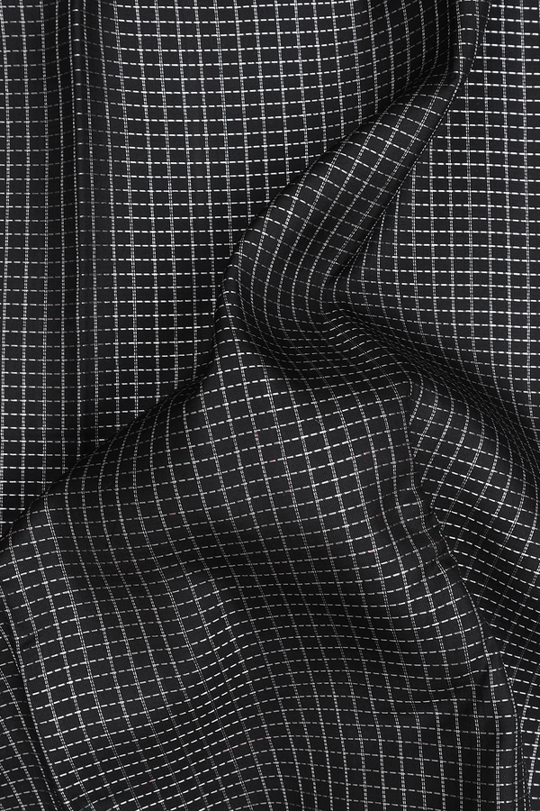 Kanchipuram Silk Saree In Black With Checks Design