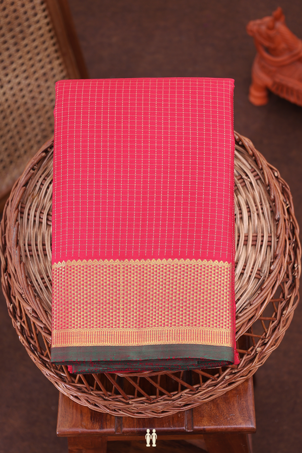 Kanchipuram Silk Saree In Red With Checks Design