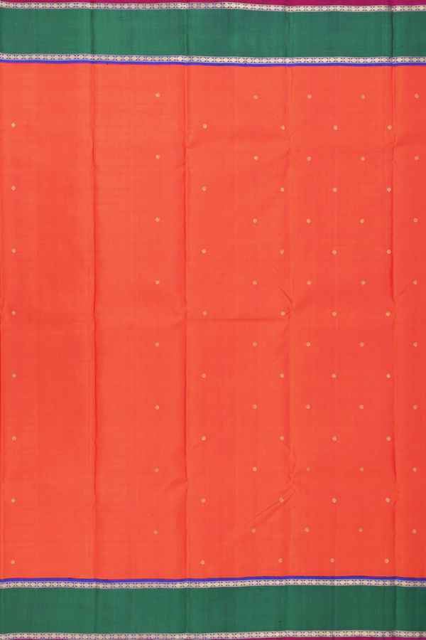 Kanchipuram Silk Saree In Spiced Orange With Floral Buttis