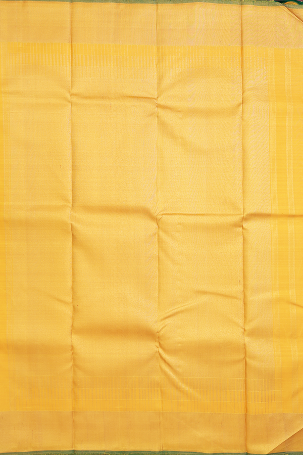 Kanchipuram Silk Saree In Saffron Yellow With Checks Design