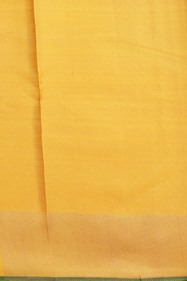 Kanchipuram Silk Saree In Saffron Yellow With Checks Design