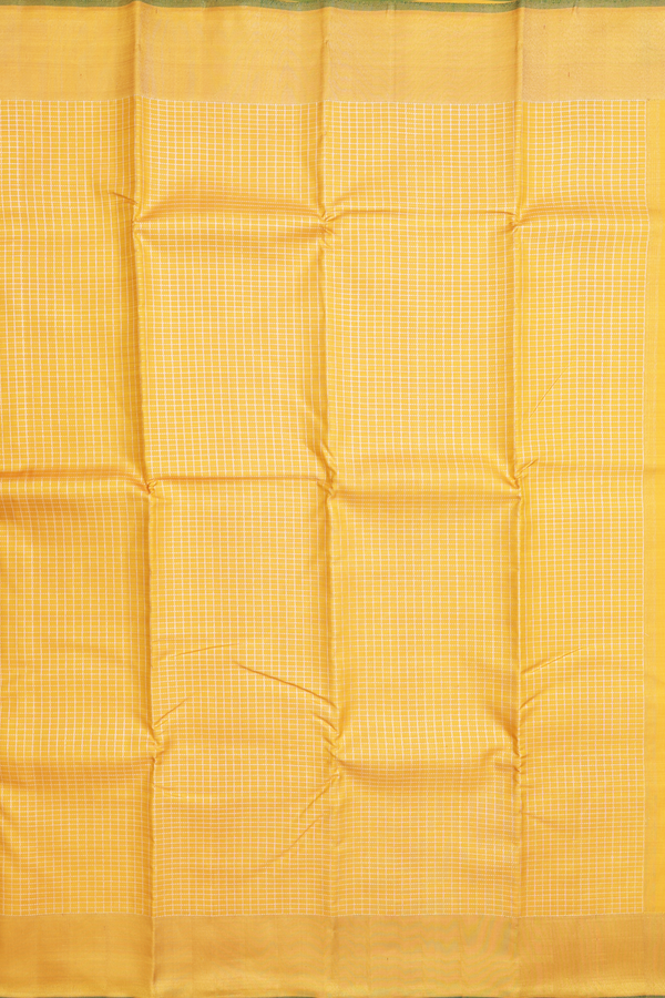 Kanchipuram Silk Saree In Saffron Yellow With Checks Design