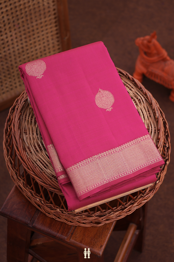Kanchipuram Silk Saree In Hibiscus Pink With Zari Buttas
