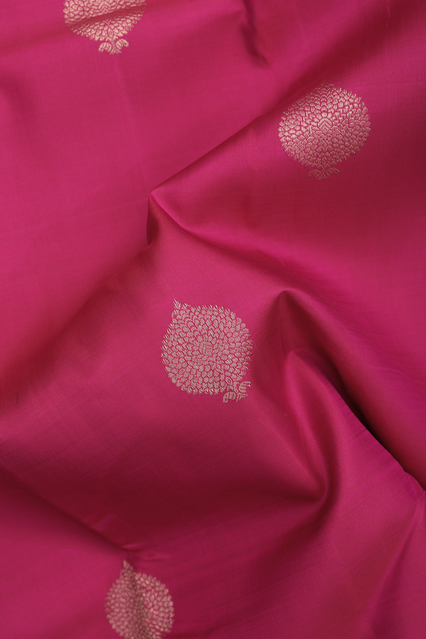 Kanchipuram Silk Saree In Hibiscus Pink With Zari Buttas