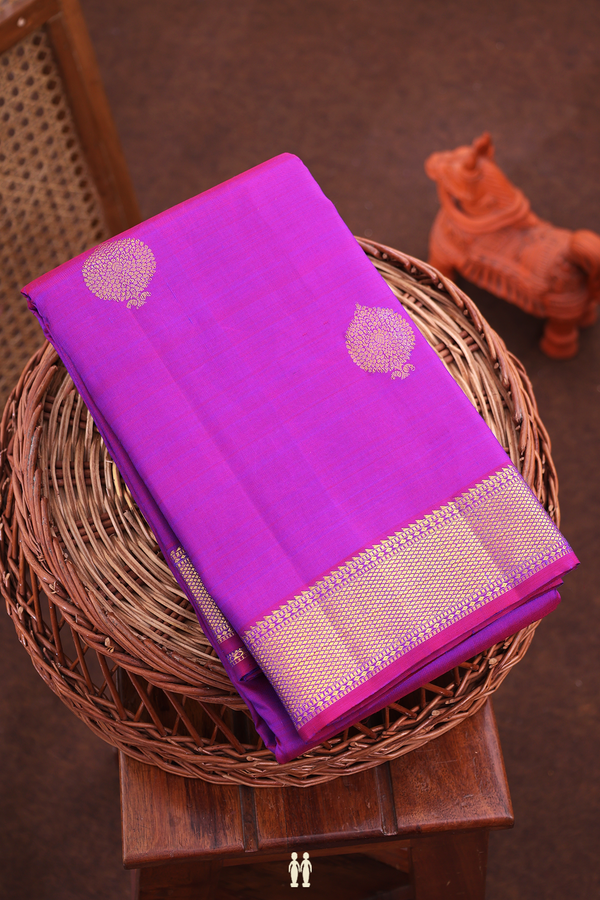 Kanchipuram Silk Saree In Purple With Zari Buttas