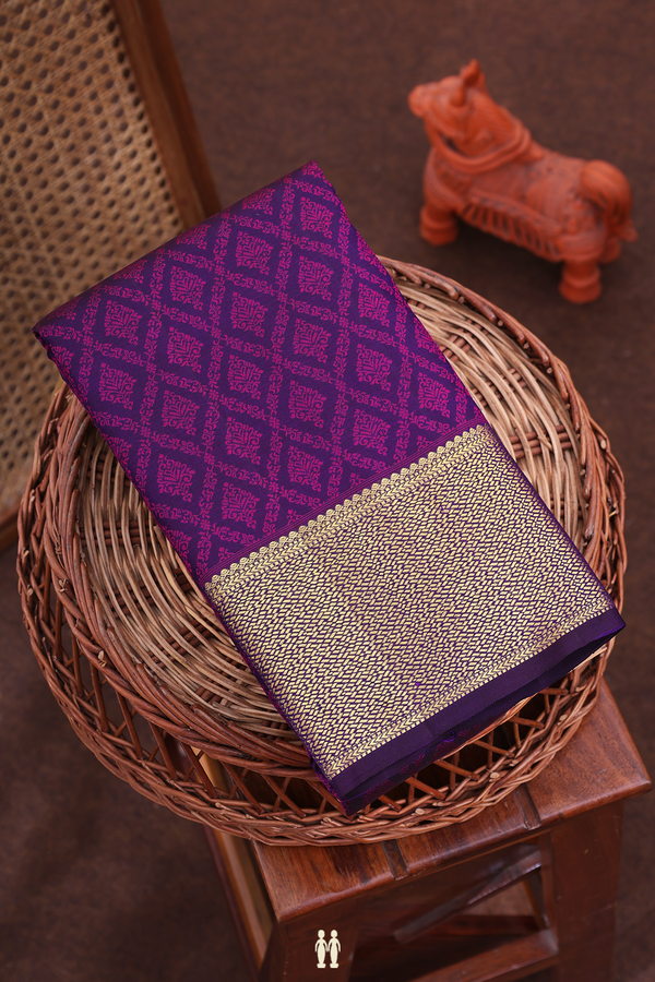Kanchipuram Silk Saree In Deep Purple With Jacquard Pattern