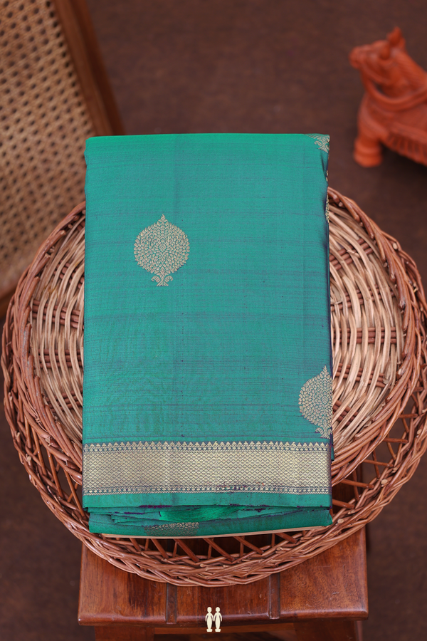 Kanchipuram Silk Saree In Peacock Green With Zari Buttas