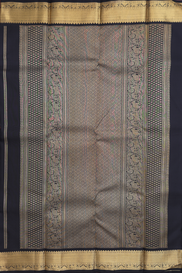 Kanchipuram Silk Saree In Black With Peacock Buttas