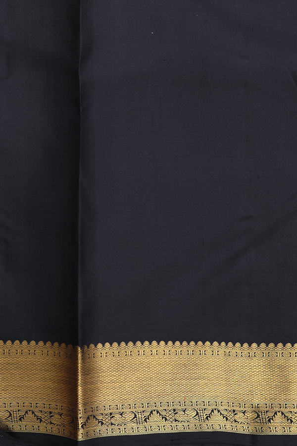 Kanchipuram Silk Saree In Black With Peacock Buttas