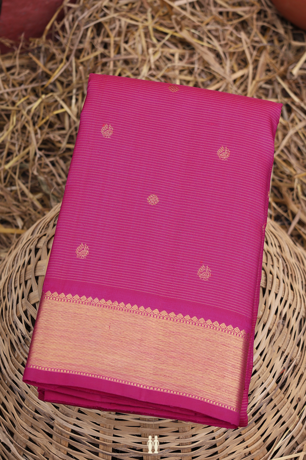 Kanchipuram Silk Saree In Magenta With Stripes Design