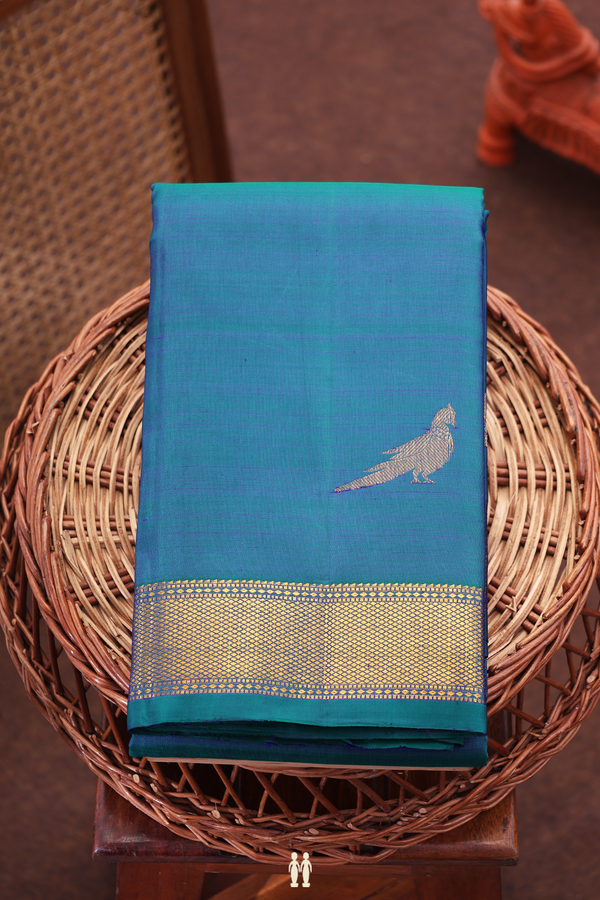 Kanchipuram Silk Saree In Peacock Blue With Parrot Motifs