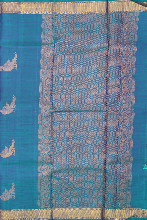 Kanchipuram Silk Saree In Peacock Blue With Parrot Motifs
