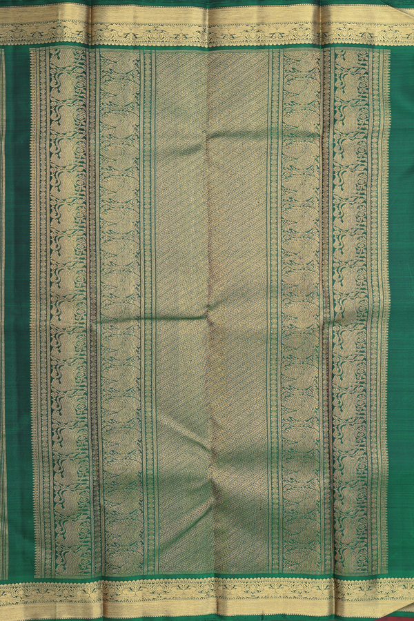 Kanchipuram Silk Saree In Forest Green With Peacock Buttas