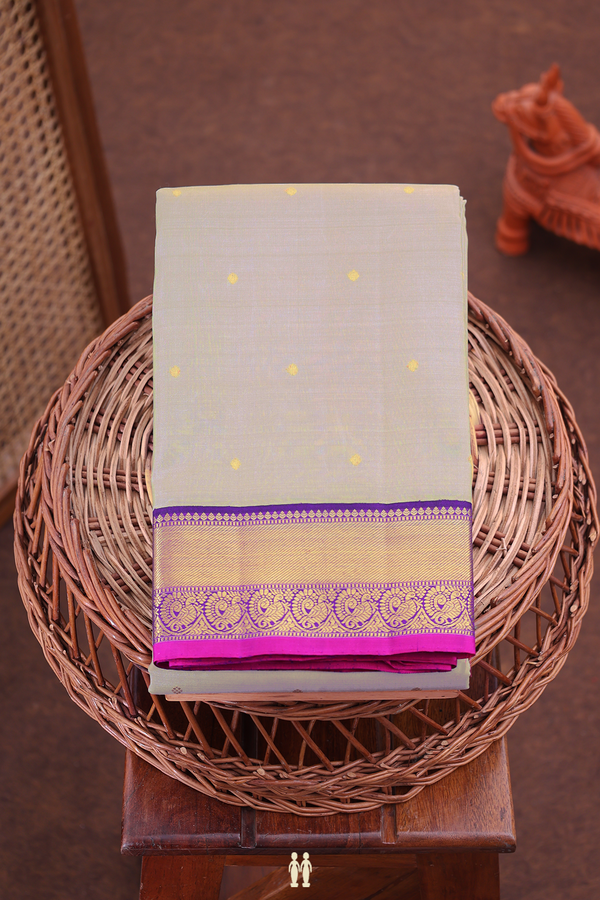 Kanchipuram Silk Saree In Grey With Floral Buttis