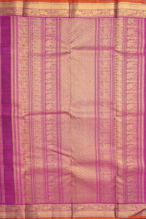 Kanchipuram Silk Saree Purple And Green With Stripes Design