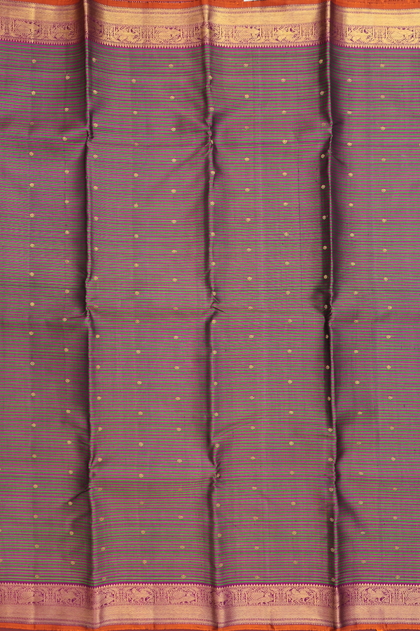 Kanchipuram Silk Saree Purple And Green With Stripes Design