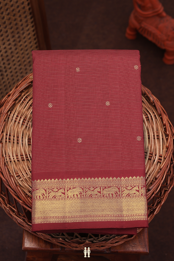 Kanchipuram Silk Saree In Burgundy Red With Stripes Design