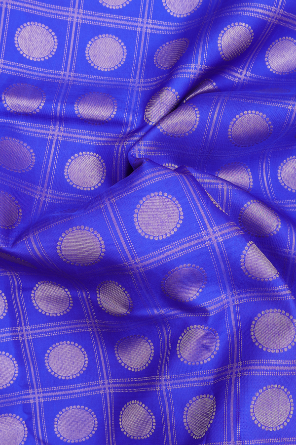 Kanchipuram Silk Saree In Indigo Blue With Checks Design