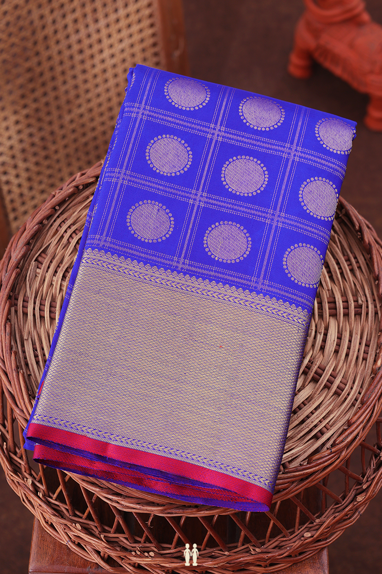 Kanchipuram Silk Saree In Indigo Blue With Checks Design