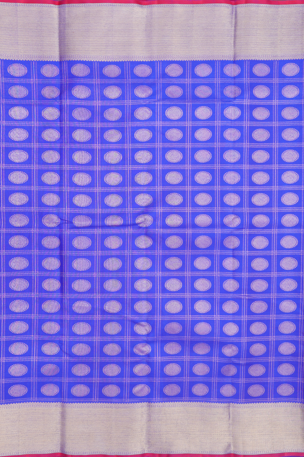 Kanchipuram Silk Saree In Indigo Blue With Checks Design