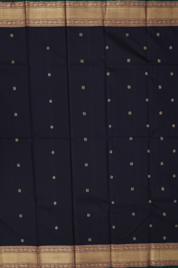 Kanchipuram Silk Saree In Black With Peacock Buttas