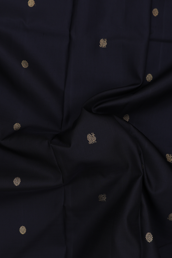 Kanchipuram Silk Saree In Black With Peacock Buttas