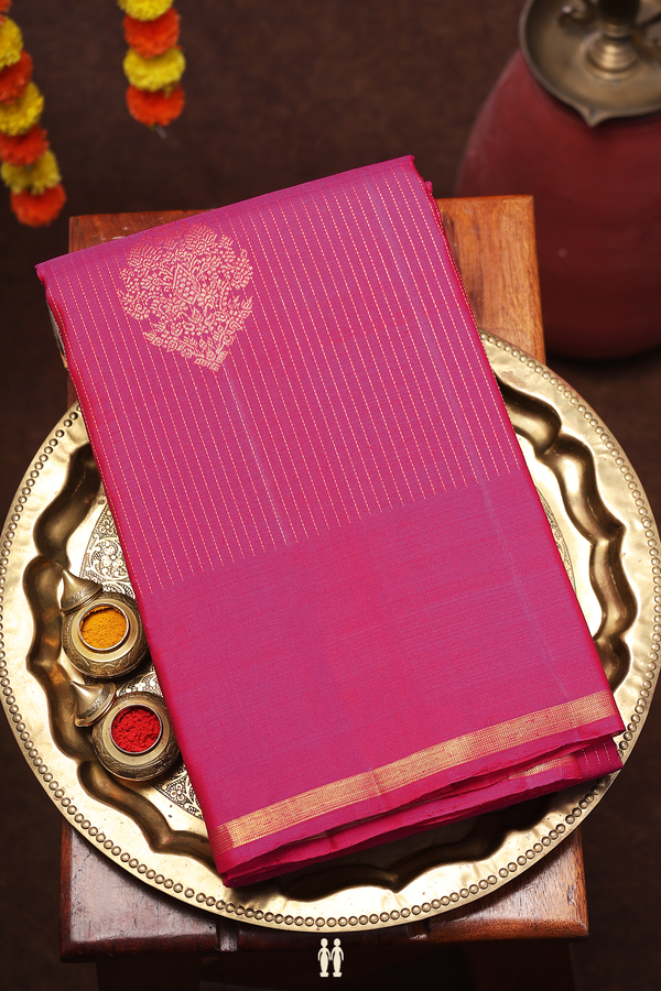 Kanchipuram Silk Saree In Magenta Along Stripes With Buttas