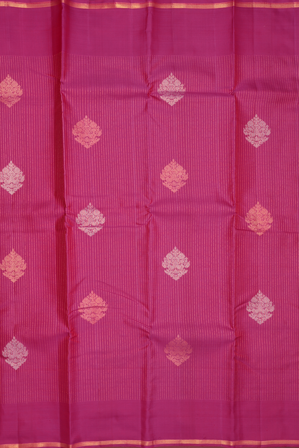 Kanchipuram Silk Saree In Magenta Along Stripes With Buttas