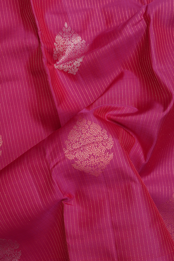 Kanchipuram Silk Saree In Magenta Along Stripes With Buttas