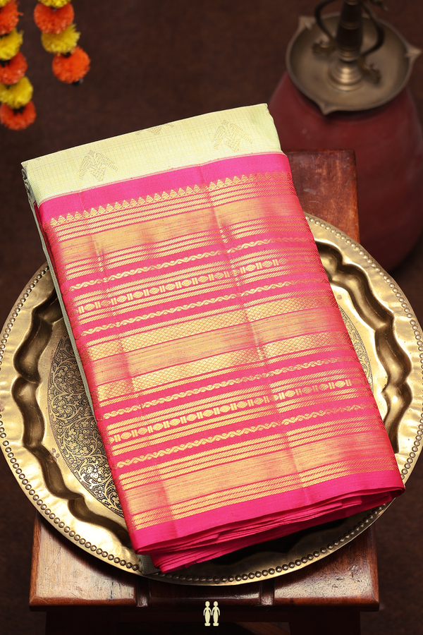 Kanchipuram Silk Saree In Pale Green Stripes Along Buttas