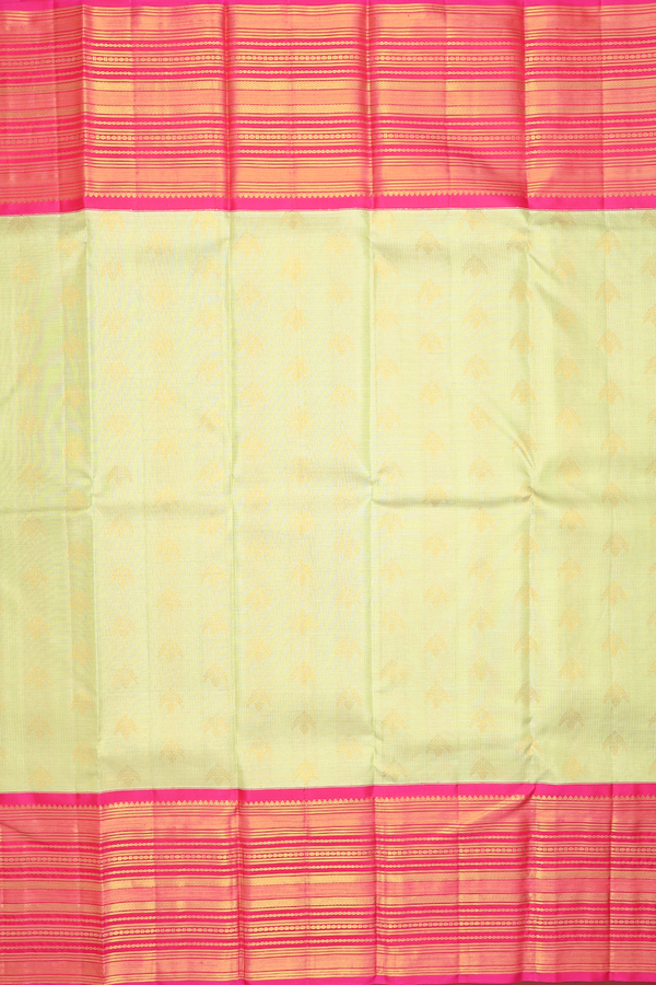 Kanchipuram Silk Saree In Pale Green Stripes Along Buttas