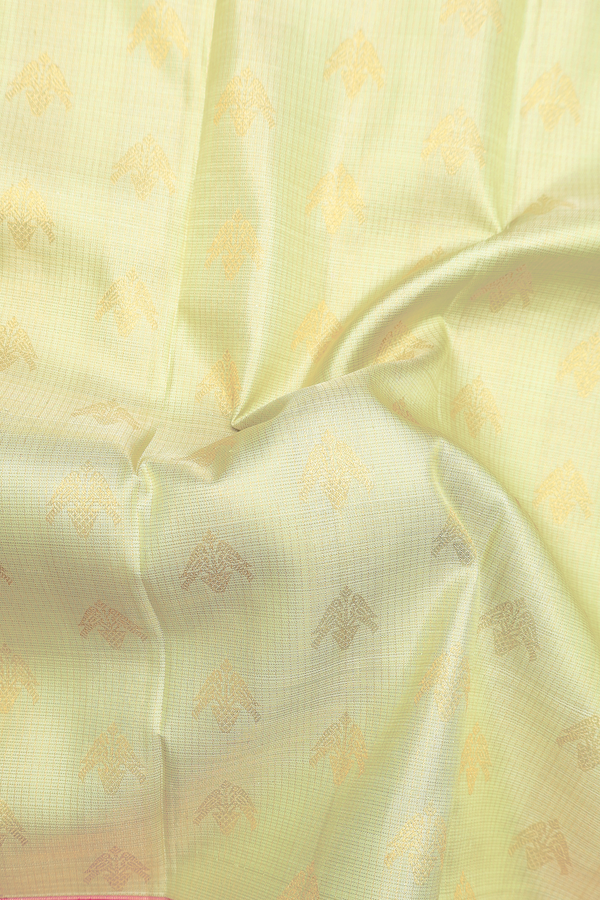 Kanchipuram Silk Saree In Pale Green Stripes Along Buttas