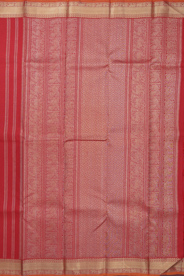 Kanchipuram Silk Saree In Scarlet Red With Chakram Buttas