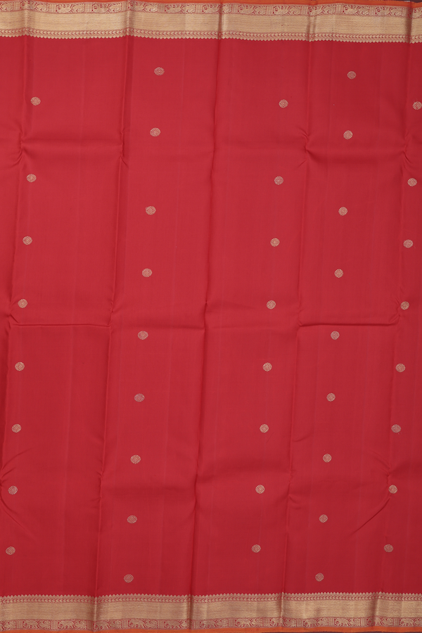 Kanchipuram Silk Saree In Scarlet Red With Chakram Buttas