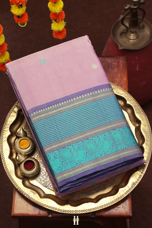 Kanchipuram Silk Saree In Dusty Purple With Threadwork Buttas