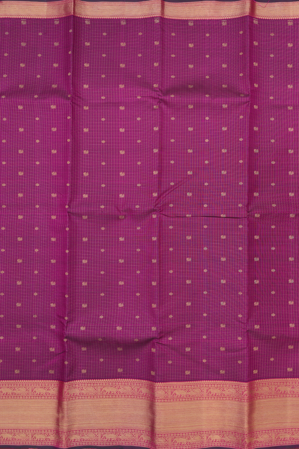 Kanchipuram Silk Saree Grape Purple Along Checks With Buttas