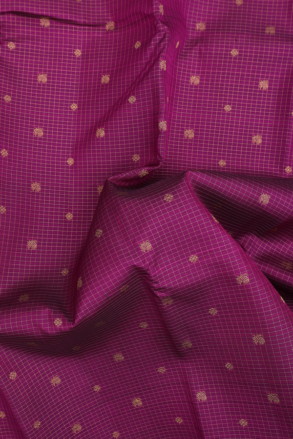 Kanchipuram Silk Saree Grape Purple Along Checks With Buttas