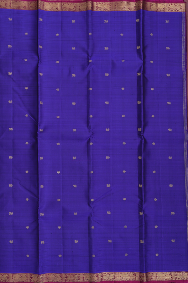 Kanchipuram Silk Saree In Royal Blue With Peacock Buttas