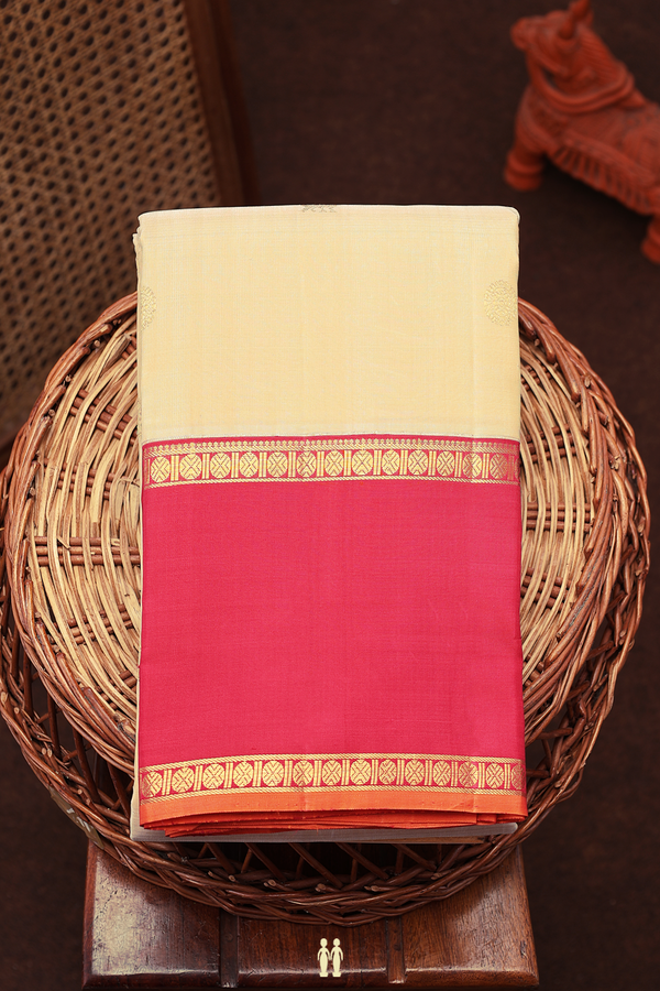 Kanchipuram Silk Saree In Pastel Brown With Peacock Buttas
