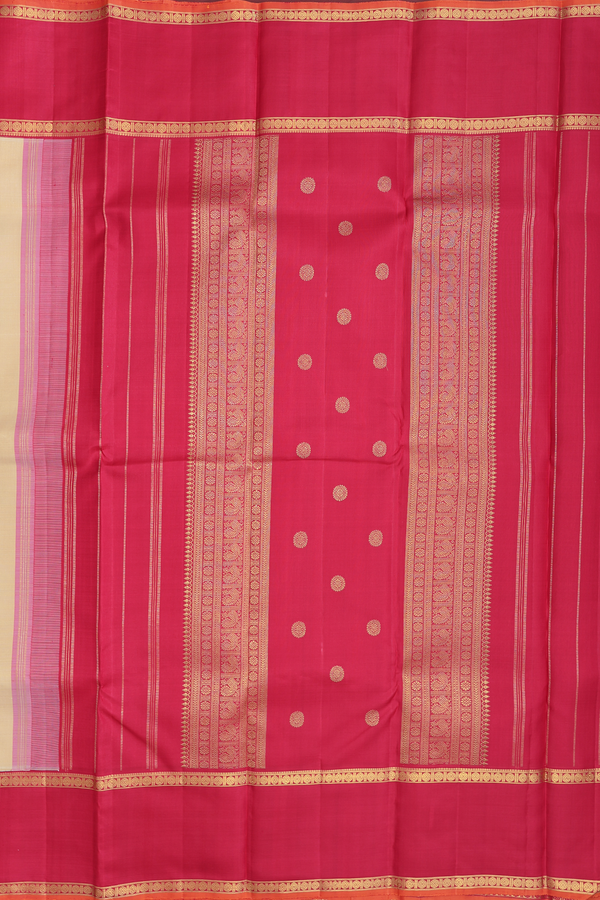 Kanchipuram Silk Saree In Pastel Brown With Peacock Buttas