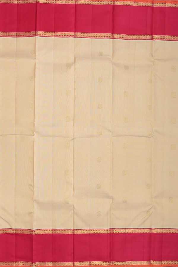 Kanchipuram Silk Saree In Pastel Brown With Peacock Buttas