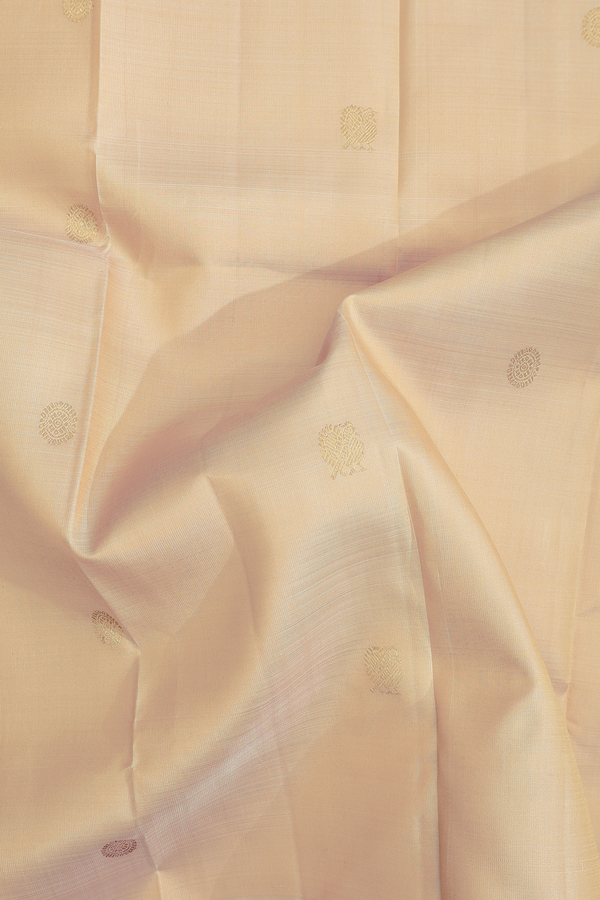 Kanchipuram Silk Saree In Pastel Brown With Peacock Buttas