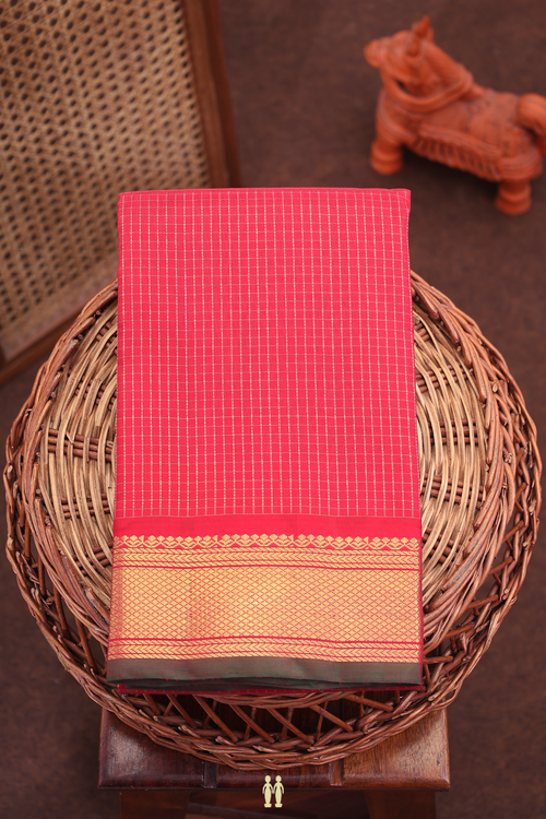 Kanchipuram Silk Saree In Crimson Red With Checks Design