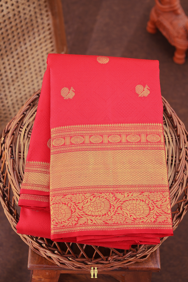 Kanchipuram Silk Saree In Crimson Red With Jacquard Pattern