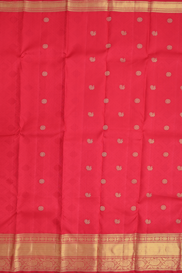 Kanchipuram Silk Saree In Crimson Red With Jacquard Pattern
