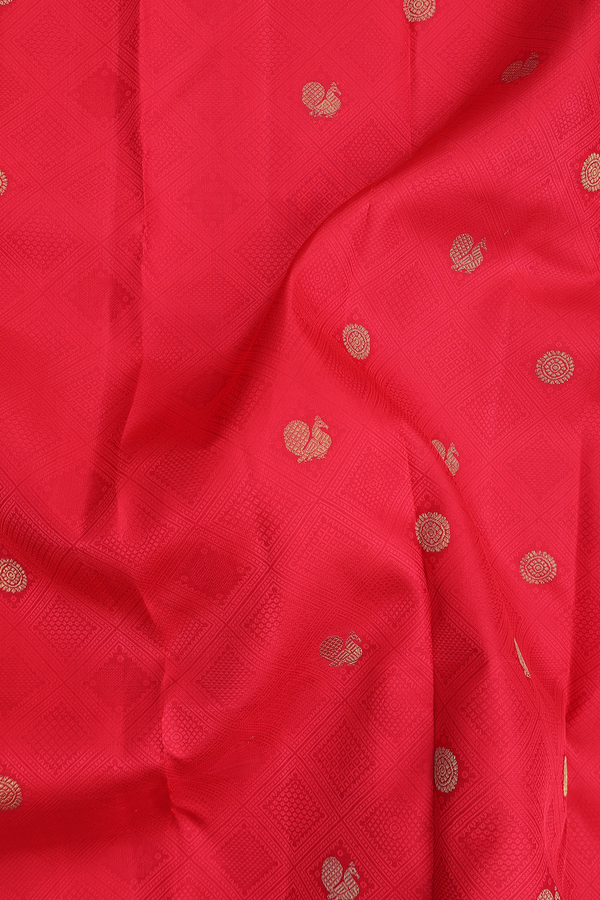 Kanchipuram Silk Saree In Crimson Red With Jacquard Pattern