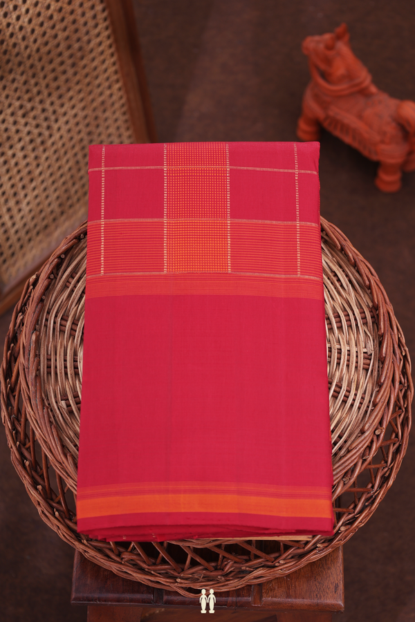 Kanchipuram Silk Saree In Crimson Red With Checks Design