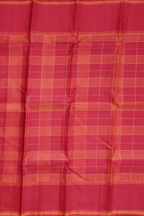 Kanchipuram Silk Saree In Crimson Red With Checks Design