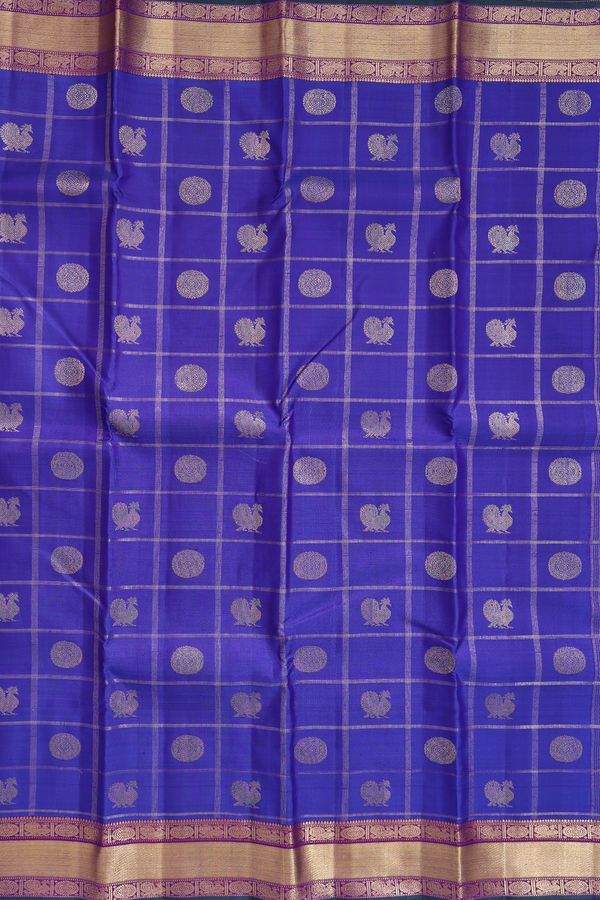 Kanchipuram Silk Saree In Royal Blue With Checks Design