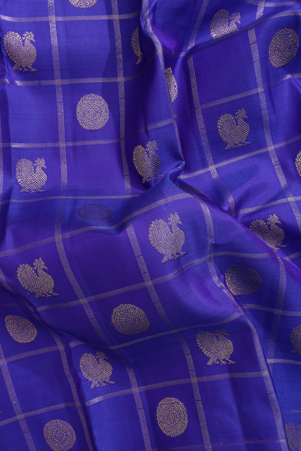Kanchipuram Silk Saree In Royal Blue With Checks Design